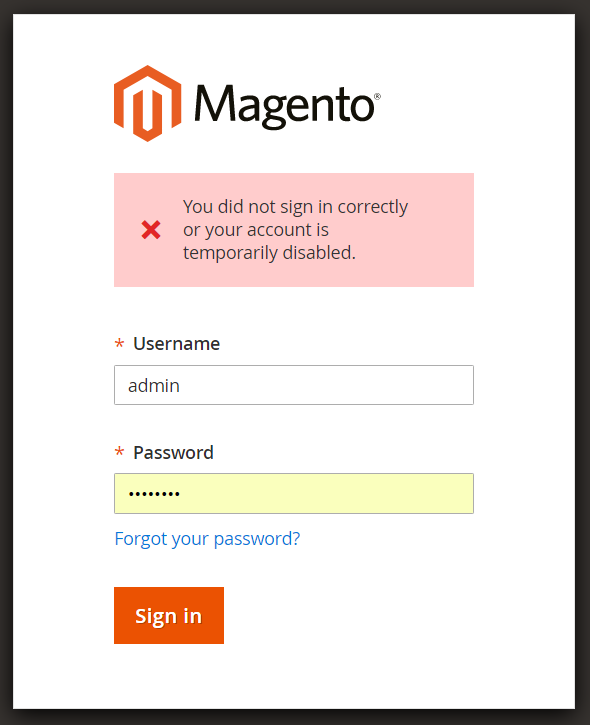 Magento login form